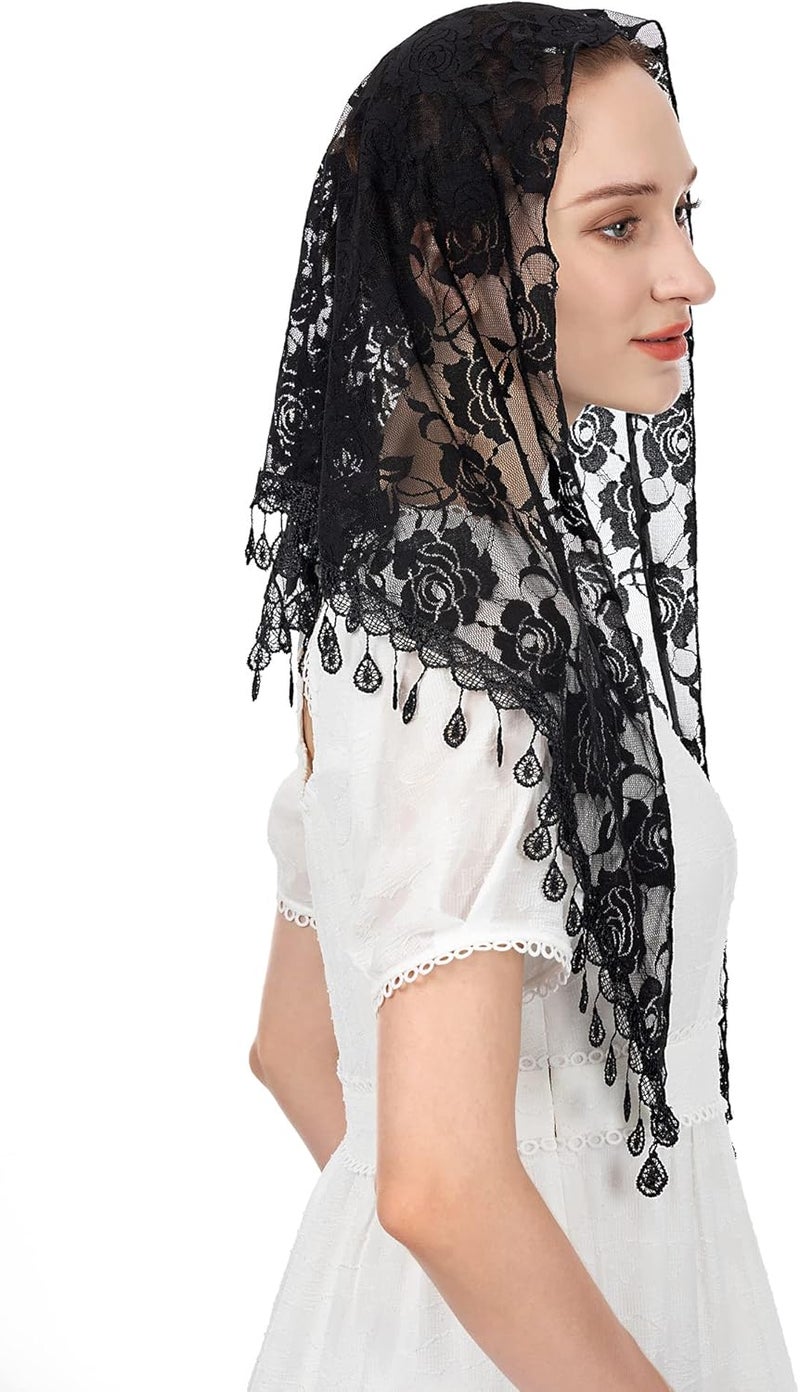 Wgior Triangle Veil for Church - Lace Chapel Catholic Mass Head Covering Scarf Mantilla for Women - Image 3